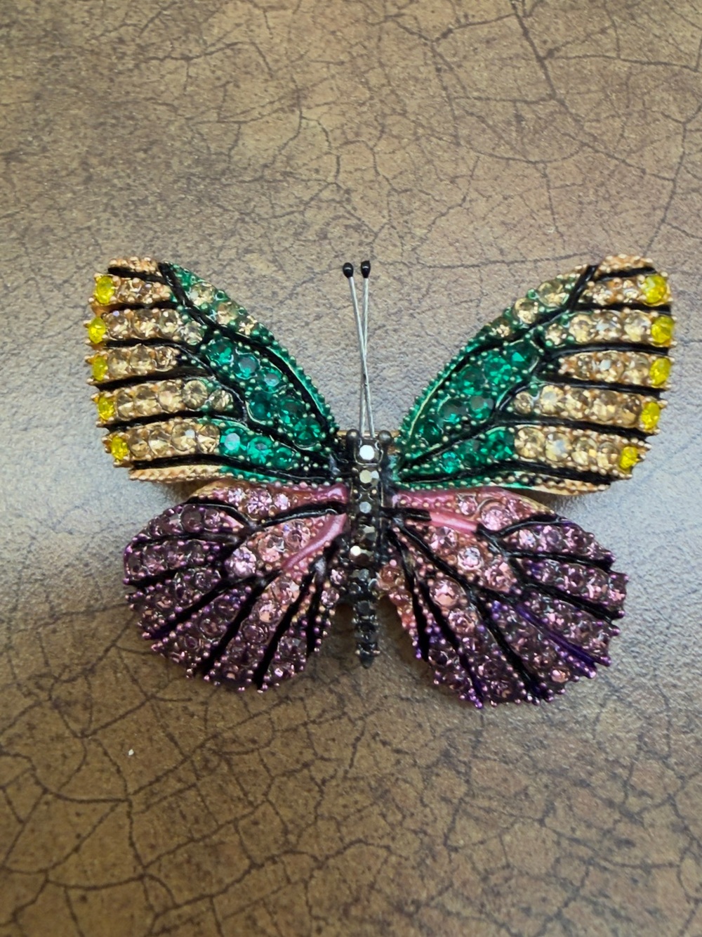Colorful Crystal Butterfly Brooch - Green, Pink, Yellow